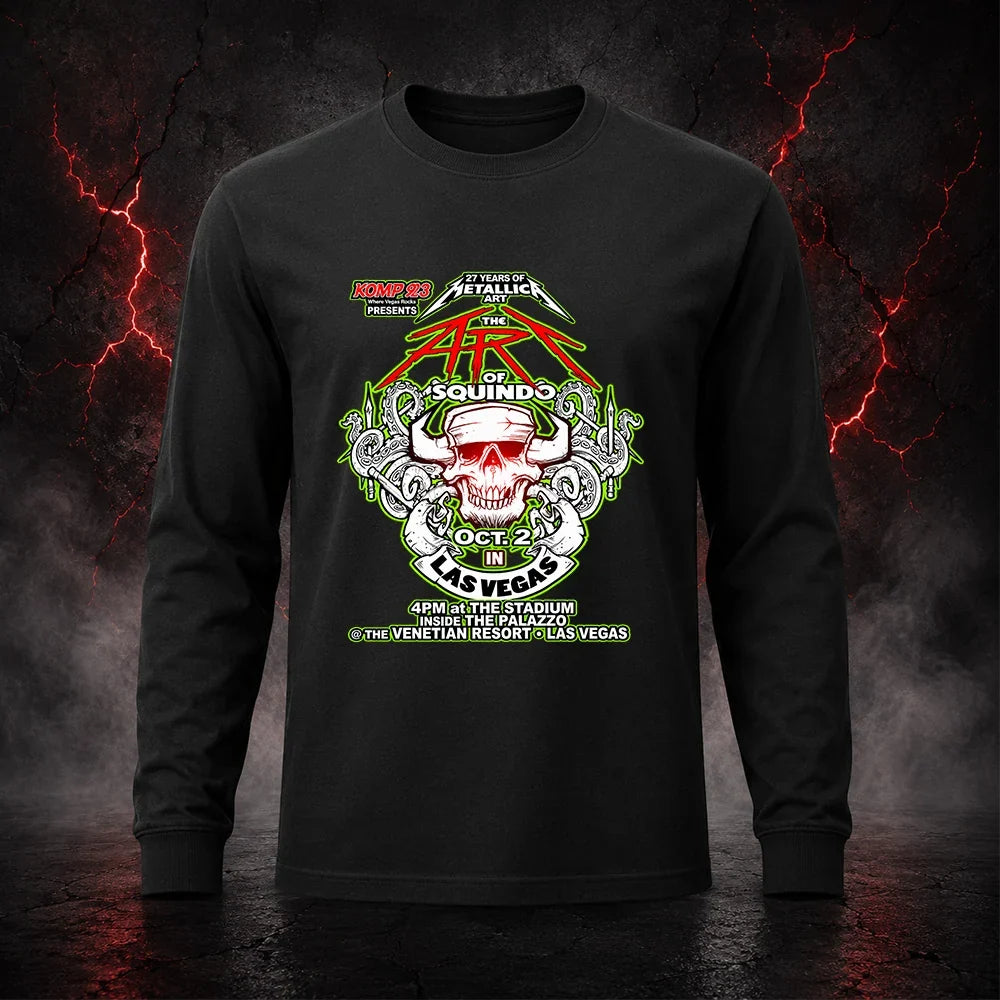 Metallica Life Burns Faster October 2 2026 The Stadium at The Palazzo Las Vegas United States T-shirt by Squindo featuring The Art of Squindo skull, curling tentacles, red graphics and electric green details.